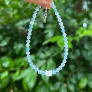 Natural Aquamarine Lucky Bracelet 3.5mm faceted cut compatible with Water element and Wood element