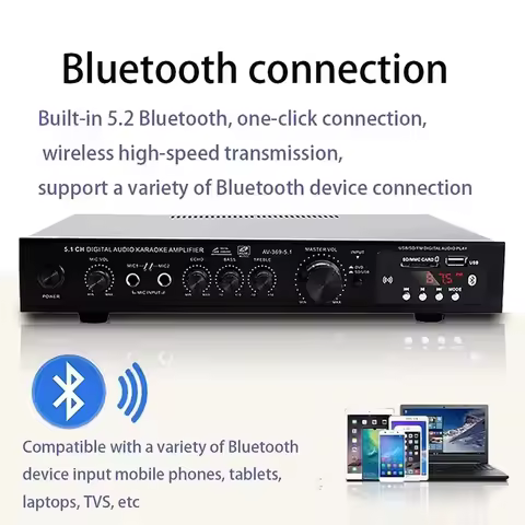 High Power Amplifier AV-369BT 6 Channel Bluetooth 5.1 Sound Speaker AMP Stereo Audio Amplifier Recei
