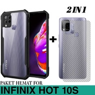 PACKAGE 2IN1 CASE INFINIX HOT 10S SOFT CASE ARMOR FREE GARSKIN CARBON 3D