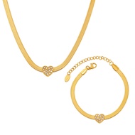 XYX-Non-Fading-Stainless Steel Heart Inlaid Zircon Blade Chain Necklace Bracelet Jewelry Set Fashion
