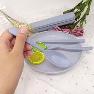 3 件環保小麥秸稈餐具塑料筷子叉匙更旅行套裝 mceckp 3 Pcs. Eco friendly Wheat Straw Cutlery Plastic Chopsticks Fork Spoon 