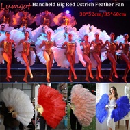 MERY Folding Fan, 30*52cm 35*60cm Big Red Ostrich Handheld Fur Fan,  Runway  Props 12 Bones Carnival