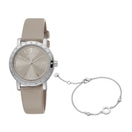 Esprit นาฬิกาข้อมือผู้หญิงสายหนังรุ่น ES1L298L0115 สีเบจ และ สร้อยข้อมือสีเงิน