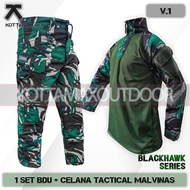 ONE SET OF BDU COMBAT TACTICAL SHIRT, TACTICAL PANTS, MALVINAS TNI ARMY COLORFUL