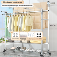 LG Rak Gantungan Baju Besi Stainlees 240CM Stand Hanger Stainlees Double Jemuran Pakaian Dengan Roda