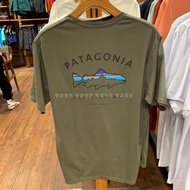 Patagonia Patagonia เสื้อยืดแขนสั้นผู้ชายมีกรอบ,เสื้อฟิตซ์รอยเทราท์ผ้าฝ้ายอินทรีย์