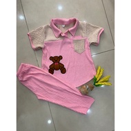 Super cute embroidered hem shirt + ribbed foam pants Set for girls to wear at home and out (DBM037+D
