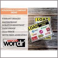 ♡ ◴ Load Available Signs, E-load, Loading Station Signage. Globe, Smart, TM, Cignal, TnT, Gomo, Dit