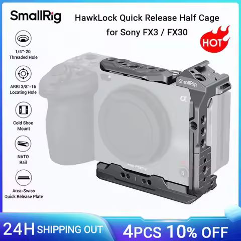 SmallRig FX3/FX30 HawkLock Quick Release Half Cage for Sony FX3 / FX30, W Removable NATO Rail for Or