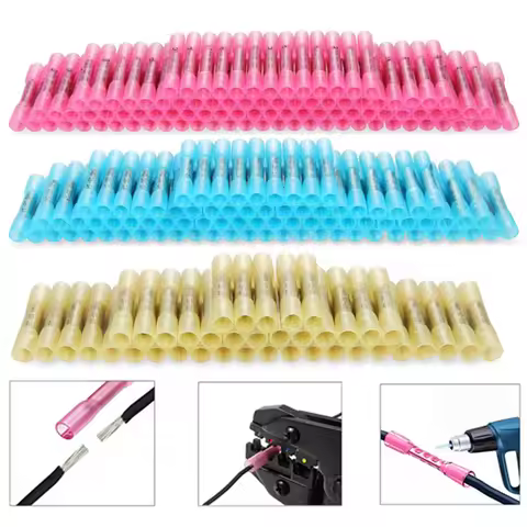 500/100PCS Heat Shrink Crimp Terminals Insulated Butt Electrical Splice Wire Connectors Cable Crimp 