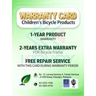 BAMBINO | Children's Bicycle Warranty Card | Malaysian Regional Warranty | Valid for 2 Years | Onlin