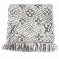 成色極佳 ▼LOUIS VUITTONM74742 Logomania Monogram 羊毛真絲灰色珍珠圍巾 義大利製造 正品 男士