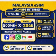 Malaysia eSIM 22Mbps 5G/4G 1-20 Days Daily 500MB-3GB  Total3GB-20GB | Malaysia Maxis / Celcom / Digi