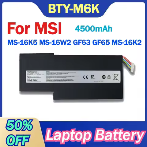BTY-M6K 4500mAh Laptop Battery for MSI MS-16K5 MS-16W2 GF63 GF65 MS-16K2 MS-16K3 MS-16K4 MS-17F1MS-1