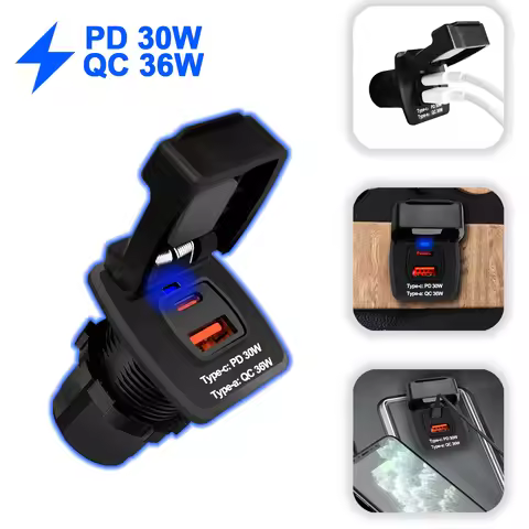Accessories Motorcyle USB Charger Dual USB Type C Quick Charger 12V-24V Power Socket Adapter USB-C& 