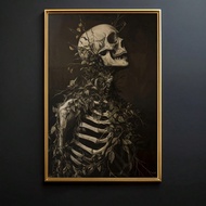 A Classic Plant Skull Poster - Art Deco Classic Retro Gothic Dark Academy Canvas Art Print - 1 Piece
