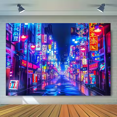 Tokyo Night Scene UV Reaction Black Light Wall Hanging - Multifunctional Party Banner with Installat