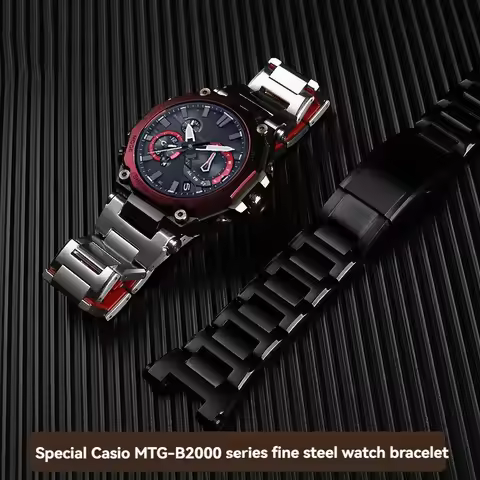 316L Stainless Steel Watch Band for Casio G-SHOCK MTG-B2000 Undead Bird Style Red Bottom Metal Strap
