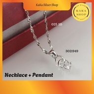 925 Silver Necklace Chain + CZ Stone Pendant (3021949) | Rantai Leher + Loket Batu CZ Perak 925 |
