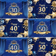 Happy 30th 40th 50th 60th Birthday Party Decor  Background Blue Gold Birthday Photography Background