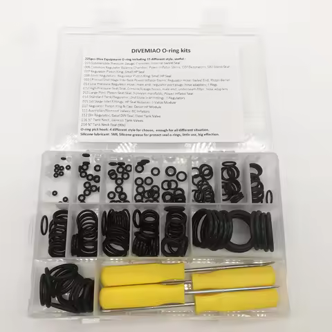 225pcs SCUBA Dive O-Ring Kit Tool Box 15 Different NBR70 O-ring+ 4pcs SS Pick Tool for BCD Regulator