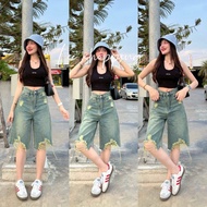 ให่มล่าสุด กางเกงยีนส์ขา4ส่วนแต่งขาดโทนสนิม ผ้าไม่ยืด ป้ายSIRINAN StUDIO