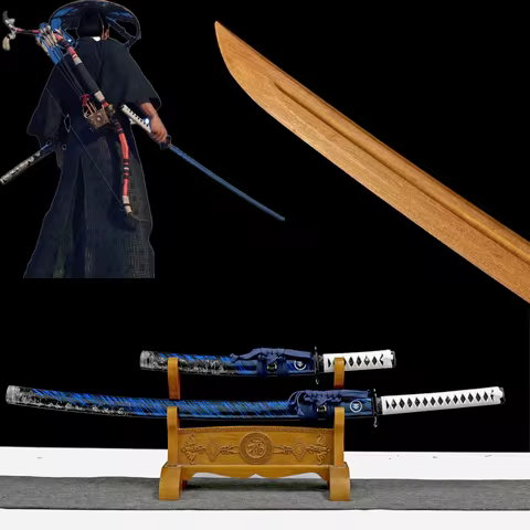 High Quality Set of 2 Japanese Samurai Katana Juhe Sword Log Rosewood Blade Fit Exercise Training Co