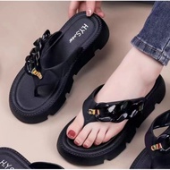 ALANA- Sendal Jepit Wedges Tali Rantai Jelly Platform Tebal Wanita Import 2399