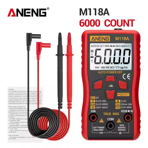 ANENG M118A Digital Mini Multimeter Tester Auto Mmultimetro True Rms Tranistor Meter With NCV Data H