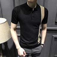 WZHZJ Summer Lapel T-shirt Men's High-end 2021 New Men's Ice Silk Polo Shirt Knitted Short-sleeved T-shirt Men's (Color : Black, Size : XXL code)
