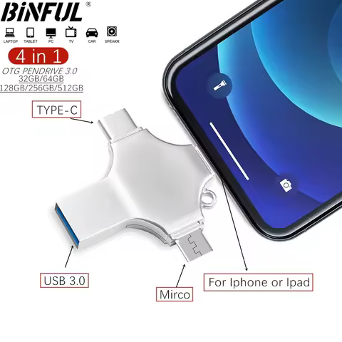 for iPhone iso 4in1 USB 3.0 Flash Drive 512GB 256GB 128GB 64GB 32GB Metal Pendrive iPad Android OTG 
