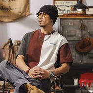 M-8XL Stitching Contrast Color Design Short Sleeve Men Summer American Retro Casual T-Shirt Large Si