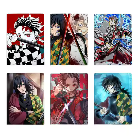 Anime Demon Slayer Passport Cover Unisex Students Leather Travel Passport Holder Case Cartoon Air Ti