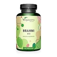 Brahmi Organic High Dose | 1,500 mg Bacopa Monnieri Powder | 2% Bacoside | Vegan &amp; Laboratory Tested | Brahmi Powder Organic from India | German Production by Vegavero® | 180 Tablets