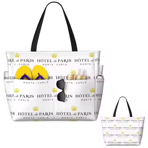 Hotel De Paris Monte Carlo Beach Tote Bag Sport Gym Yoga Duffle Large Tote Bag Women Travel Bag Fitn