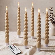 Full Twisted Spiral Flameless LED Taper Candles β Light Tan, Set of 6 β 2/4/6/8-Hr Timer (24-Hr Memo