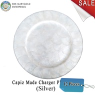 1 dozen / 12 pieces Capiz Made Charger Plate Silver Rim Round High Quality / Placed directly underne