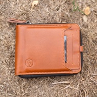Dompet Pria Resleting With Id Card Holder Kulit Sapi Asli Men Wallet Sendy Leather GOUDA