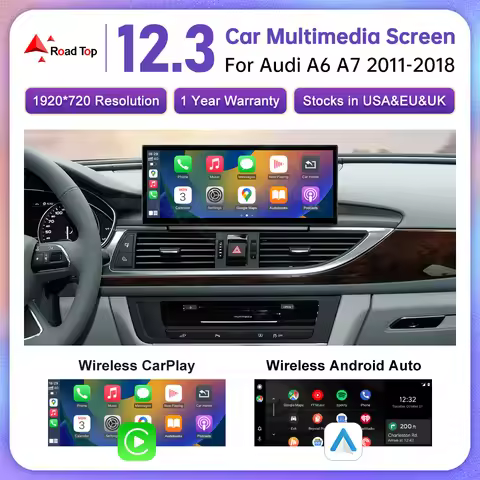 Road Top Multimedia Stereo For Audi A6 C6 C7 A7 2011-2018 Wireless CarPlay GPS Navi Radio Player Blu