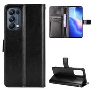 Luxury Crazy Horse PU Leather Casing Oppo Reno 5 Pro 5G Flip Cover Oppo Reno5 5G Lanyard Card Holder Wallet Case