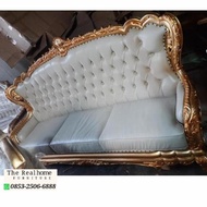 Kursi sofa tamu jok kulit sapi asli kayu jati