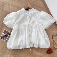 (PB.HAVANA) Áo babydoll DONNA cổ tàu phối dây buộc nơ #3027 AO434