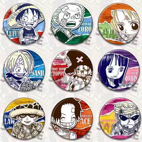 Anime One Piece Badge Pin Luffy Ace Law Childhood Brooch Keychain Shiny Film Medal Merchandise Colle