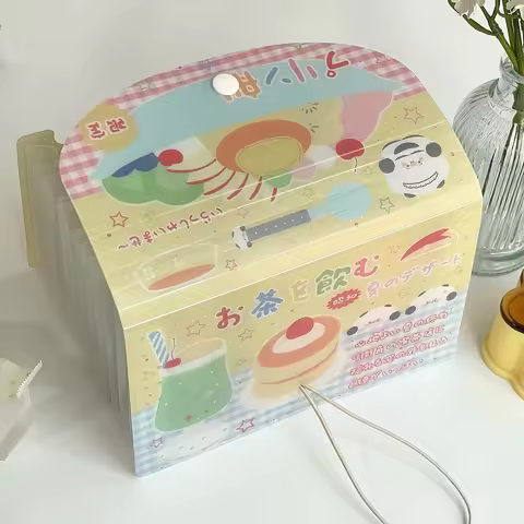 WAKAWAKA Cute Expanding File Folder Buckle Wallet Organ Bag Documents Folders Organizer File Pouch B