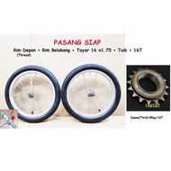 16 x1.75 PASANG SIAP rim - rim 16" basikal , tayar 16 x1.75 dan tuib . Terus pasang kat tayar basika