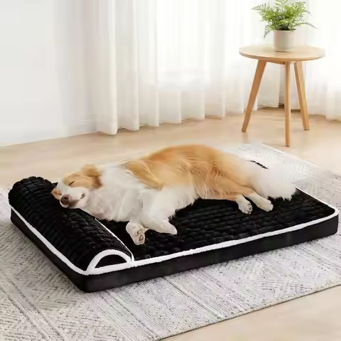 Large Orthopedic XL Dog Bed with Pillow, 48x30 Waterproof Comfortable Egg Crate Foam Pet Bed Mat, Re