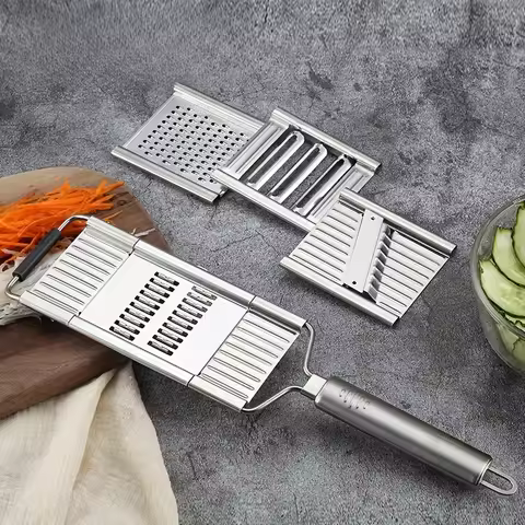 MultiPurpose Vegetable Slicer 4 in1 Vegetable Slicer Stainless Steel Shredder Cutter Cuts Set Manual