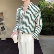 High-End Thin Striped Shirt Men Loose Ruffian Handsome Spring Summer Drape Korean Version Casual Con