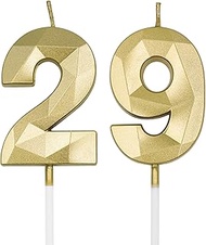29th & 92nd Birthday Candles for Cake, Gold Number 29 92 3D Diamond Shaped Candle Birthday Decoratio