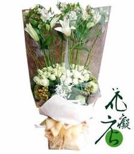 ~~台中花店~~(百合加玫瑰花束)`~`~花圈.人造花花籃.盆栽..罐頭塔.彩球.鮮花.花束.會場佈置(代客送花)(全省免費代送)